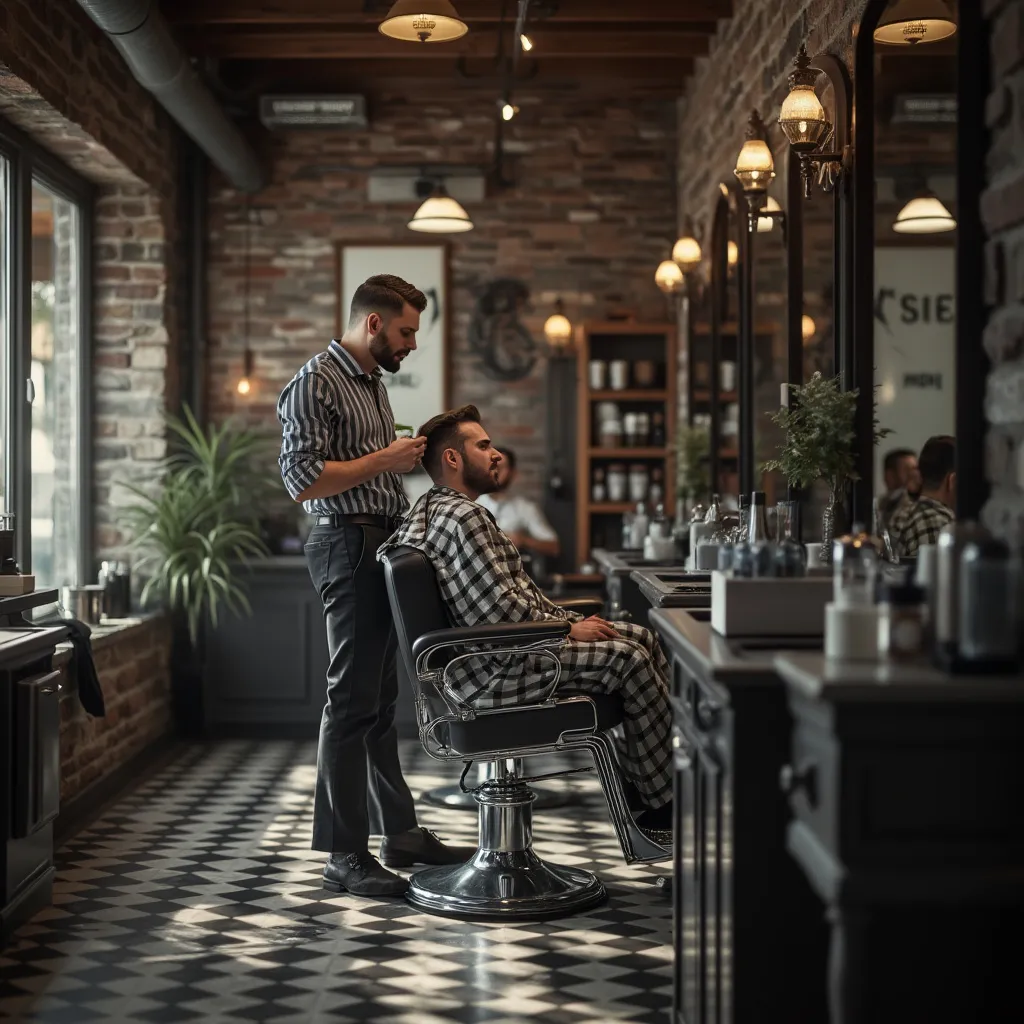 Barbero trabajando en corte de cabello